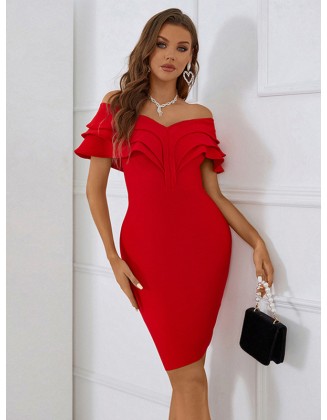 Vacation Wrap Solid Color One-Shoulder Dress