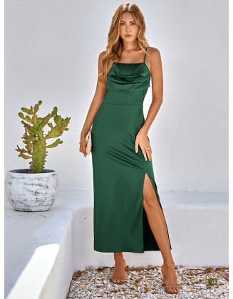 Vacation Sleeveless Wrap Solid Color U-Neck Maxi Dress