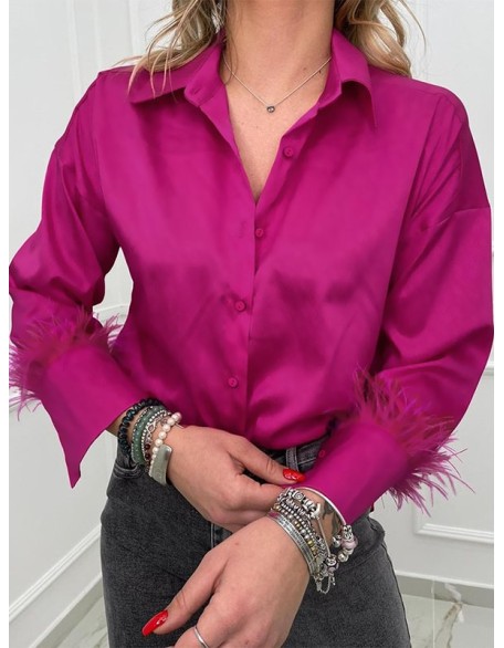 Loose Wrap Feathers Solid Color Split-Joint Lapel Collar Blouses&Shirts Tops