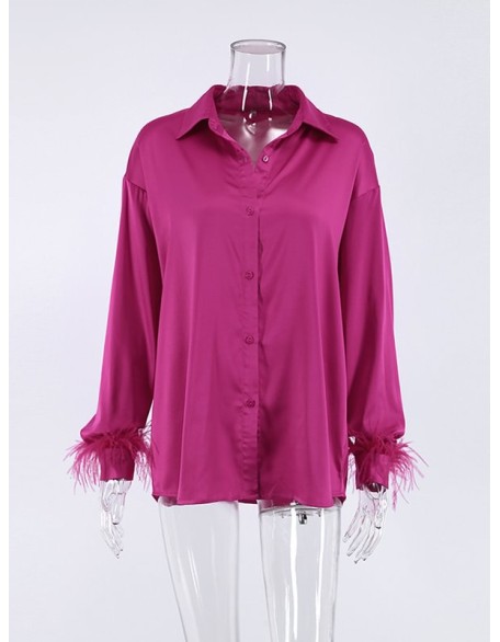 Loose Wrap Feathers Solid Color Split-Joint Lapel Collar Blouses&Shirts Tops