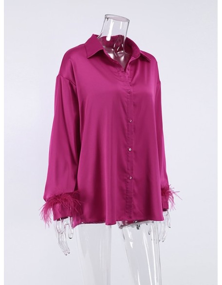 Loose Wrap Feathers Solid Color Split-Joint Lapel Collar Blouses&Shirts Tops