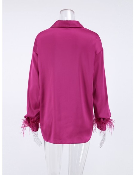 Loose Wrap Feathers Solid Color Split-Joint Lapel Collar Blouses&Shirts Tops