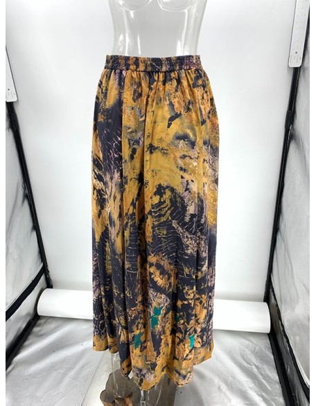 Contrast Color Flower Print Loose Wrap Skirts Bottoms