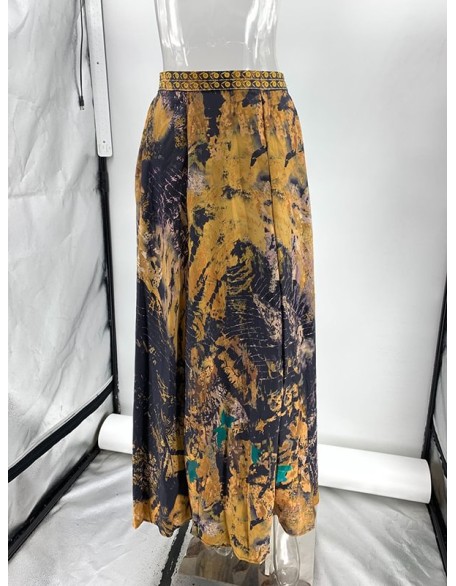 Contrast Color Flower Print Loose Wrap Skirts Bottoms