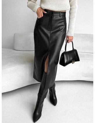 Pockets Solid Color Split-Front Zipper Skinny Wrap Skirts Bottoms