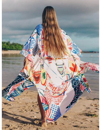 Half Sleeve Loose Floral Cardigan Vacation Beach Cover-Up Swimwear