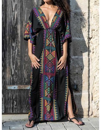 Ethnic Printed Flared Sleeves Cover-Ups Tops