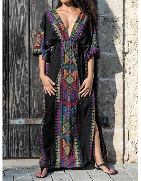 Ethnic Printed Flared Sleeves Cover-Ups Tops