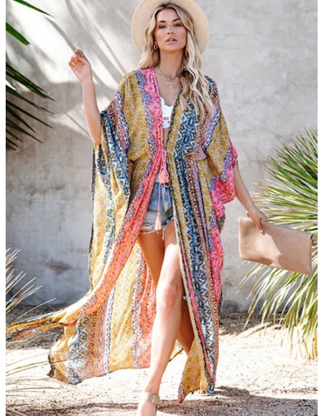 Ethnic Printed Sun Protection Cover-Ups Tops