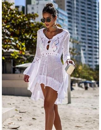 Flared Sleeves Crochet Swimwear Cover-Ups