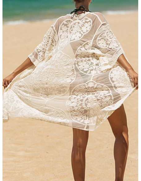 Ragged Embellished See-Through Vacation Cover-Ups