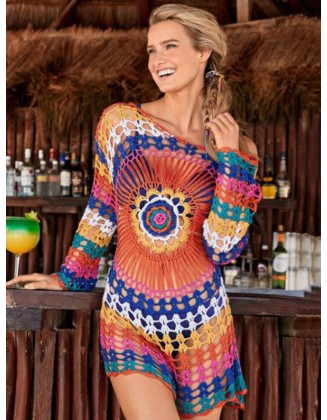 Crochet See-Through Long-Sleeves Cover-Ups