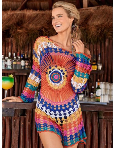 Crochet See-Through Long-Sleeves Cover-Ups