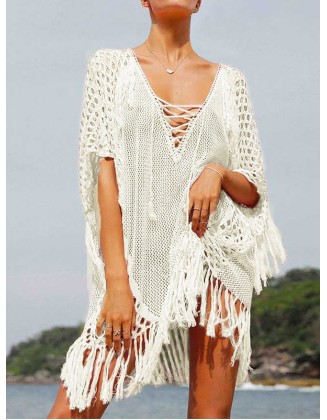 Crochet See-Through Half Sleeves Cover-Ups Tops