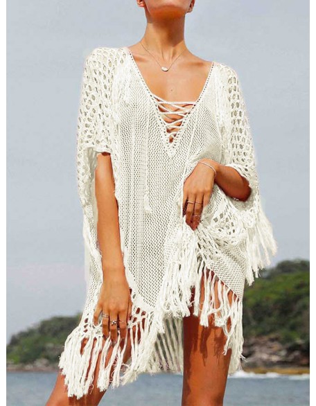 Crochet See-Through Half Sleeves Cover-Ups Tops