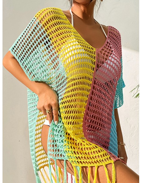 Vacation Loose Patchwork V-Neck Cover-Ups Swimwear