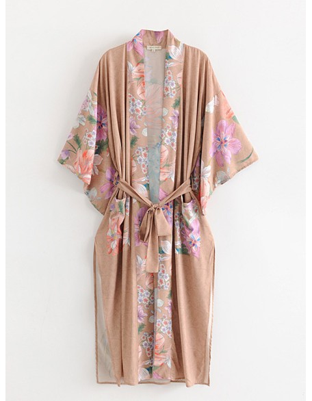 Vacation Floral Printed Lace-Up V-Neck Cover-Ups Swimwear