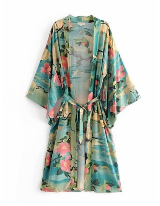 Beach Loose Floral Printed Lace-Up V-Neck Cover-Up Top