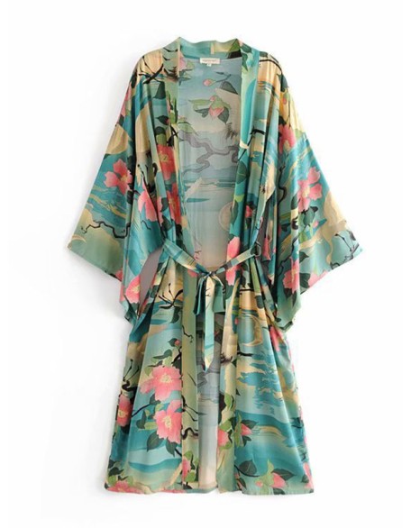 Beach Loose Floral Printed Lace-Up V-Neck Cover-Up Top