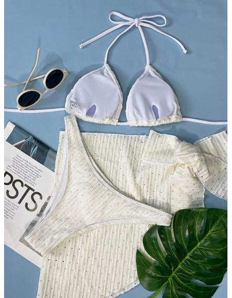 Simple Three Pieces Halterneck Triangle Bikini Set