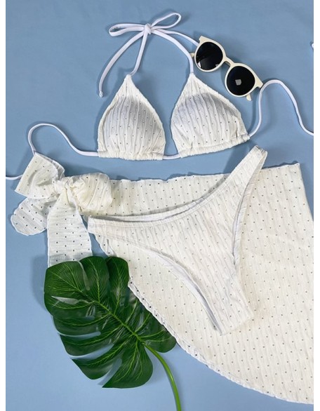 Simple Three Pieces Halterneck Triangle Bikini Set