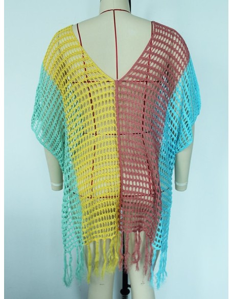 Colorful V-Neck Tassles Mini Cover-Ups Dress