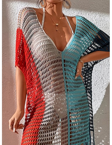 Colorful V-Neck Tassles Mini Cover-Ups Dress