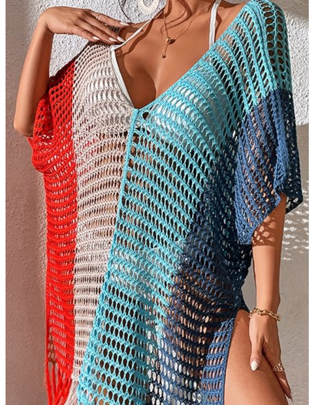 Colorful V-Neck Tassles Mini Cover-Ups Dress