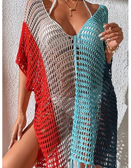 Colorful V-Neck Tassles Mini Cover-Ups Dress