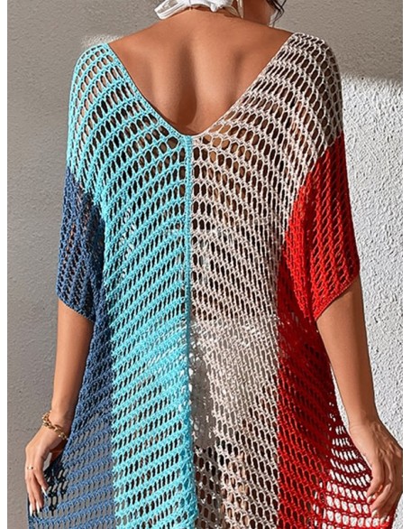 Colorful V-Neck Tassles Mini Cover-Ups Dress