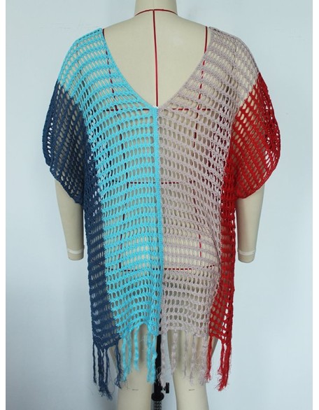 Colorful V-Neck Tassles Mini Cover-Ups Dress