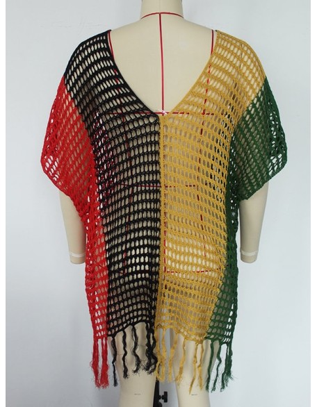 Colorful V-Neck Tassles Mini Cover-Ups Dress