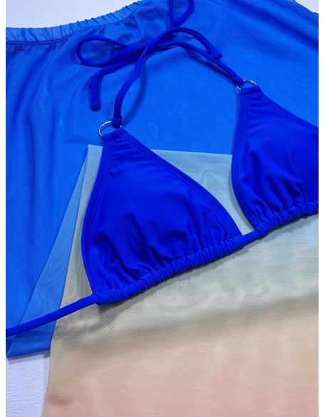 Three-piece Suit Padded Backless Bandage Solid Color Bikini Swimsuit