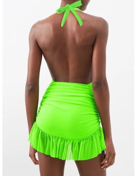 Backless Bandage Hollow Halter-Neck One-Piece Swimwear&Cover-Ups Skirts