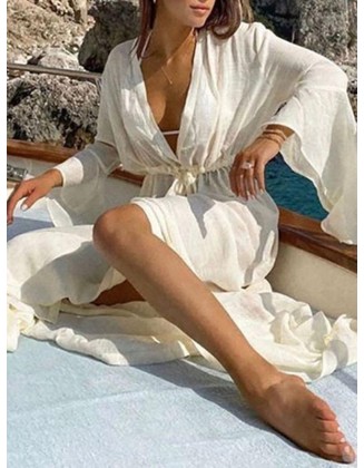 Flared Sleeves V-Neck Beach Madi Dress Cover-Up Swimwear