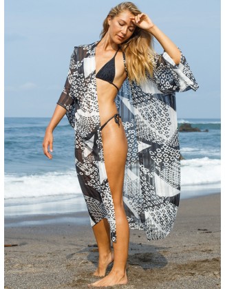 Loose Floral Half Sleeve Cardigan Thin Cover-Up Swimwear