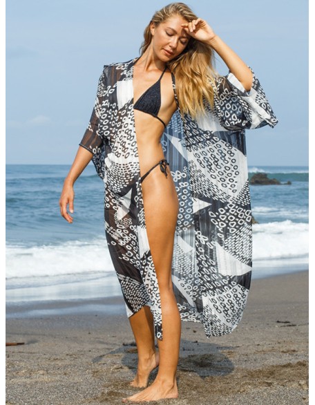 Loose Floral Half Sleeve Cardigan Thin Cover-Up Swimwear