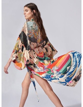 Quick-Drying Kimono Printing Loose Cardigan Cover-Up Swimwear