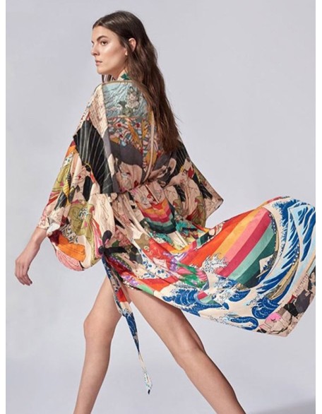 Quick-Drying Kimono Printing Loose Cardigan Cover-Up Swimwear