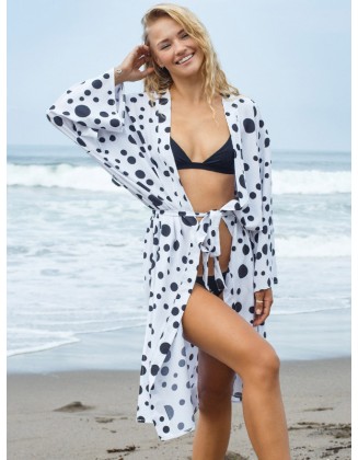 Polka-Dot Print Loose Cardigan Beach Cover-Up Swimwear