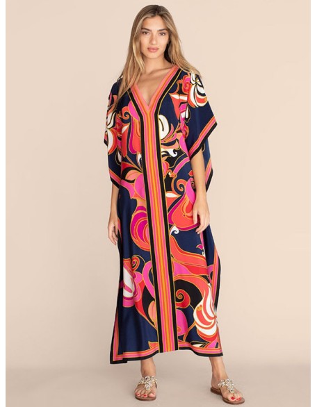 Short Sleeve Floral V-Neck Long Gown Cover-Up Swimwear