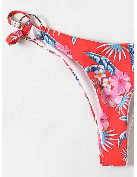 Three-Piece Floral Print Bandage Tie Side Bikini Swimwear