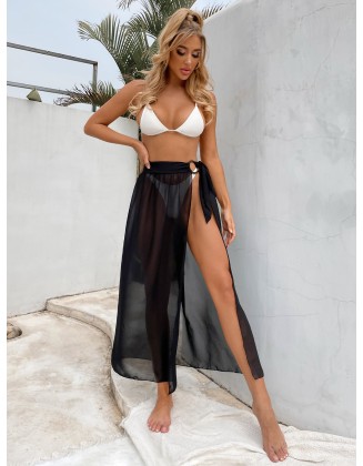 Solid Color Chiffon Split-Joint Split-Side Cover-Up Swimwear