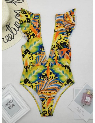 Falbala V-Neck One-Piece Swimsuit