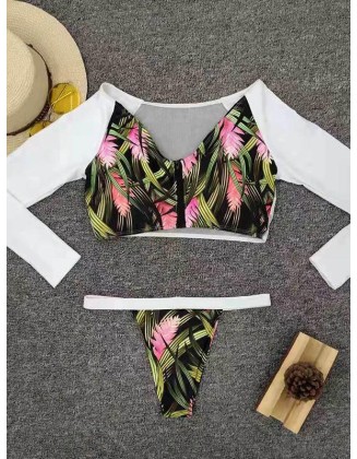 Sexy Round Collar Piece Long Sleeves Split Bikini Swimsuit