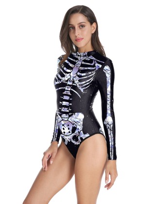 Halloween Skeleton 3D-Print Long-Sleeves Wetsuit