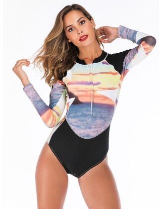 Contrast Zipper Collar One Piece Wetsuit