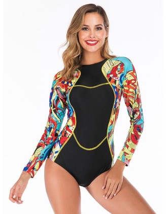 Contrast Back Zipper One Piece Wetsuit