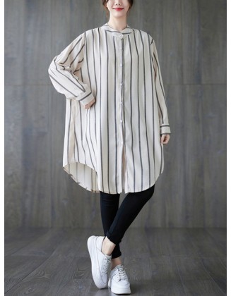 Buttoned Striped Long Sleeves Loose Blouses&Shirts Tops