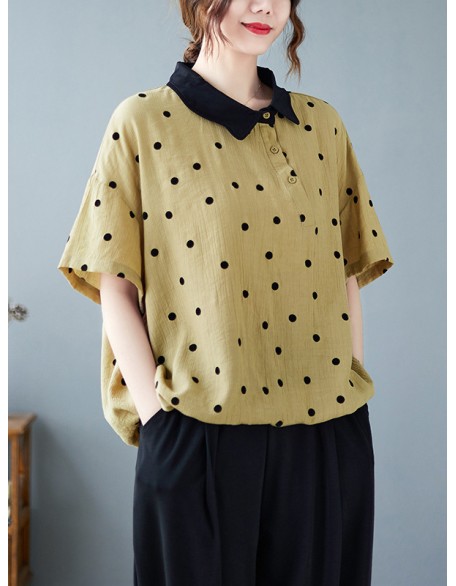 Artistic Retro Loose Polka-Dot Blouse